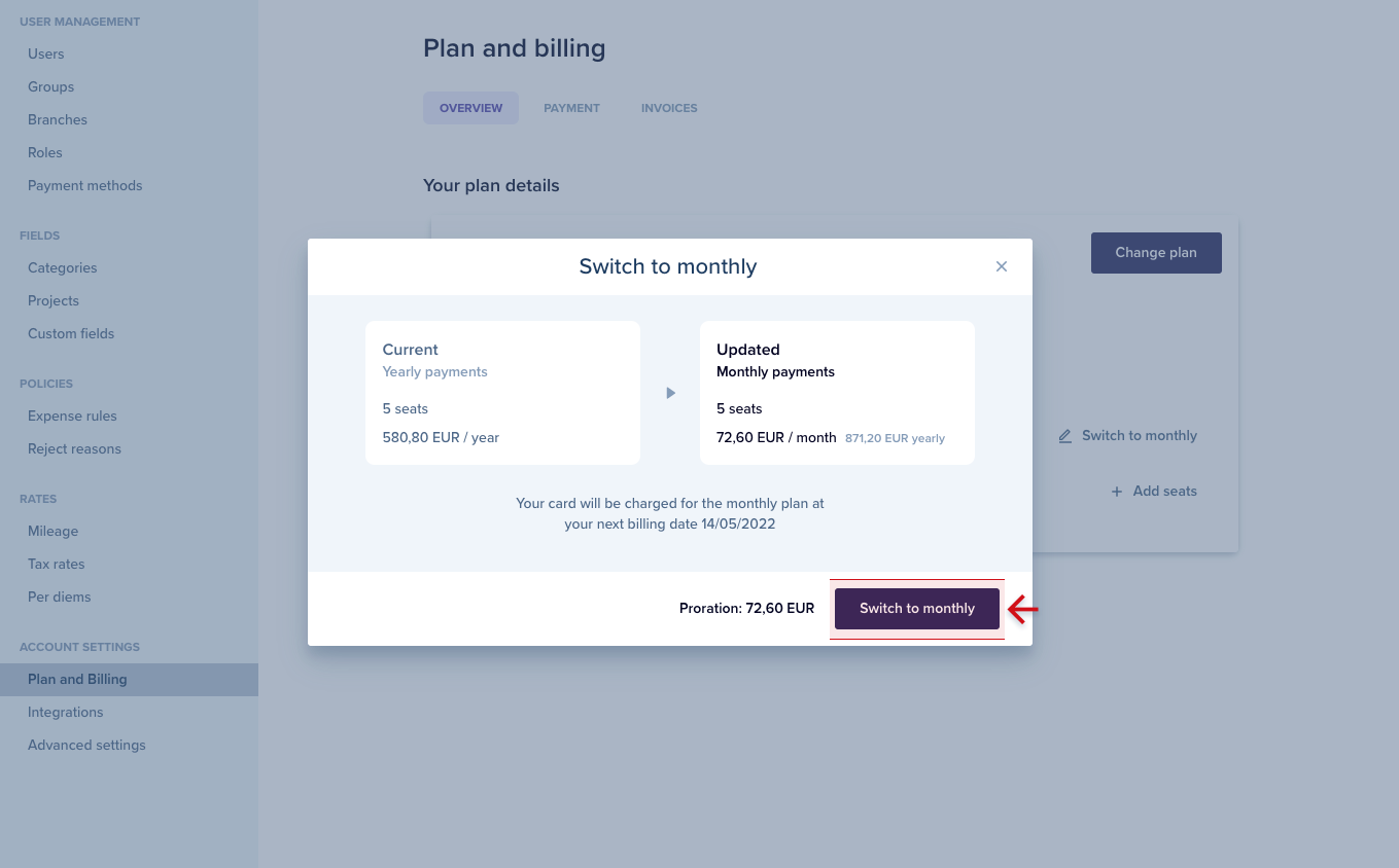 Yearly vs monthly billing intervals – Rydoo